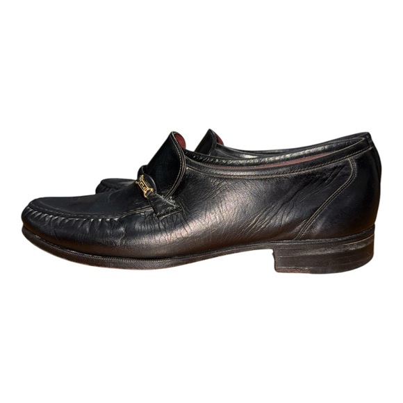 Black Leather Slip-On Loafers with Gold-Toned Bar - Picture 3 of 9